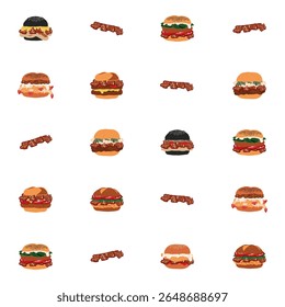 A seamless pattern design of cute burger theme in doodle hand-drawn style. Perfect for digital backgrounds, restaurant menus, packaging, wrapping paper, textiles, kitchen decor, and wallpaper.