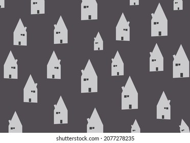 seamless pattern design cute cartoon house with dark and soft background