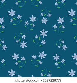 Seamless pattern design with cute luttle flowers isolated on background.