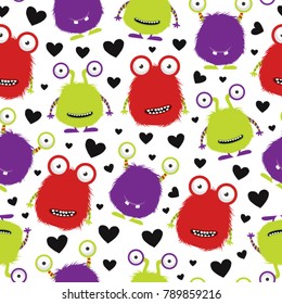 Seamless pattern design with cute monsters