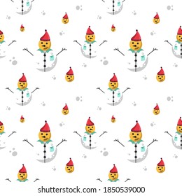 Diseño de patrones sin inconvenientes de personajes de nieve lindos en invierno, arte decorativo para imprimir en papel o ropa