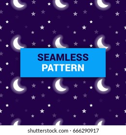 Seamless Pattern Design of dark night bright moon and stars vector background wallpaper print ready