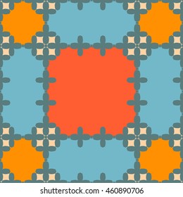 Seamless pattern design. Decorative abstract background in blue and orange colors