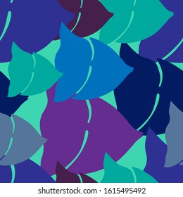 Seamless pattern design with decorative fish in blue tones. Can be used for printing on paper, stickers, badges, bijouterie, cards, textiles.