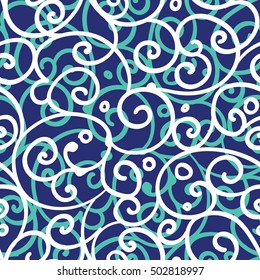 Seamless pattern design with detailed freehand floral motifs drawn on digital tablet, elegant flourishes repeating surface pattern