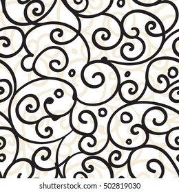 Seamless pattern design with detailed freehand floral motifs drawn on digital tablet, elegant flourishes repeating surface pattern
