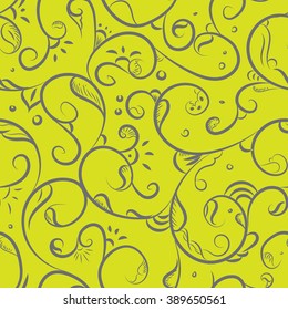 Seamless pattern design with detailed Iznik style floral motifs drawn freehand on digital tablet, elegant flourishes repeating surface pattern for web and print use.