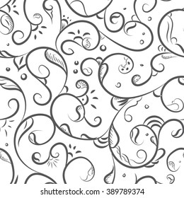 Seamless pattern design with detailed Iznik style floral motifs drawn freehand on digital tablet, elegant flourishes repeating surface pattern for web and print use.