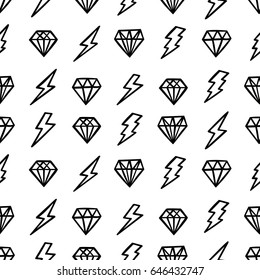 Seamless pattern design with diamond and thunderbolts