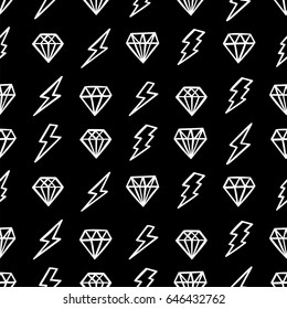 Seamless pattern design with diamond and thunderbolts