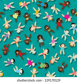 Seamless pattern design with different ethnicity babies.