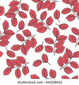 Seamless pattern design with digital drawings of leaves. Nature, ecology, vintage concept shabby chic repeating vector background for web and print use