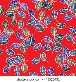 Seamless pattern design with digital drawings of leaves. Nature, ecology, vintage concept shabby chic repeating vector background for web and print use
