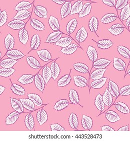 Seamless pattern design with digital drawings of leaves. Nature, ecology, vintage concept shabby chic repeating vector background for web and print use