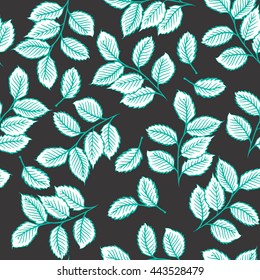 Seamless pattern design with digital drawings of leaves. Nature, ecology, vintage concept shabby chic repeating vector background for web and print use