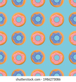 Seamless pattern design with donuts. Can be used as background, on packaging paper or textile. Editable vector shapes. Vector illustration