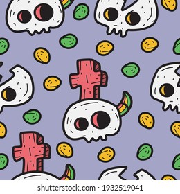 nahtloses Muster-Design des Doodle-Cartoon-Schädels