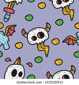 seamless pattern design of doodle cartoon skull