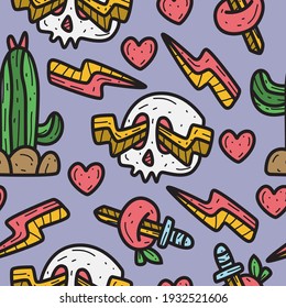 seamless pattern design of doodle cartoon skull