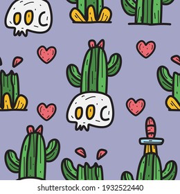 seamless pattern design of doodle cartoon skull
