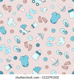 Seamless pattern of design elements for boys