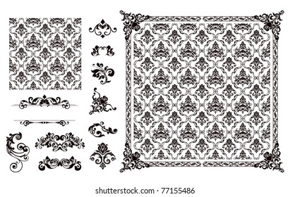 Seamless pattern and design elements, vector