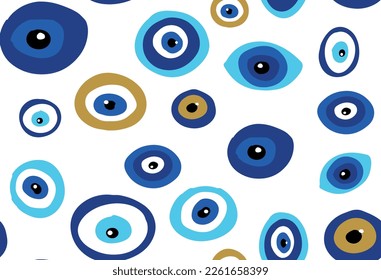 Seamless pattern design with evil eyes, colorful evil eye vector illustration