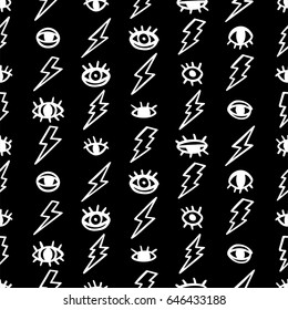 Seamless pattern design with eyes and thunderbolts