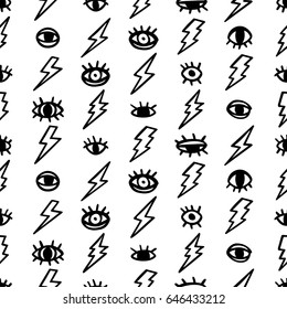 Seamless pattern design with eyes and thunderbolts