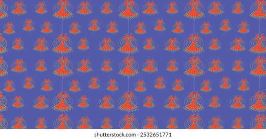seamless pattern design for fabric, background and other objects, Motif design on a purple background can create a striking visual impact. The richness of purple, often associated with creativity .