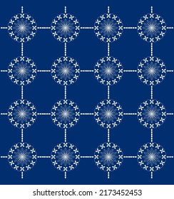 Nahtloses Muster für Gewebe Blumenmuster und geometrische Muster, weiß und blau.