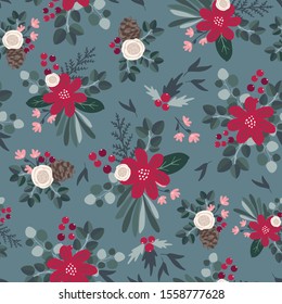 Seamless pattern design for fabric, textile, wallpaper stationery, surface design decoration. Christmas tileable pattern inspired by traditional farmhouse christmas in scandinavian style