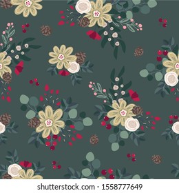 Seamless pattern design for fabric, textile, wallpaper stationery, surface design decoration. Christmas tileable pattern inspired by traditional farmhouse christmas in scandinavian style