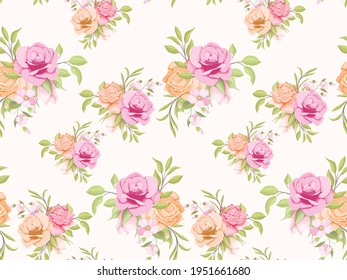 Muster-Design-Vorlage für nahtlose Muster mit Rosen und Blättern für Mode und Tapete