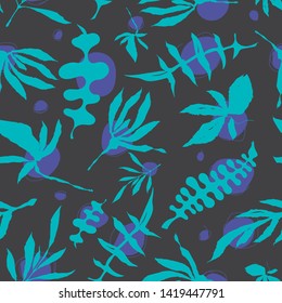 Seamless pattern design with floral decorations, repeating vector background with foliage motifs, suitable for web and print.
