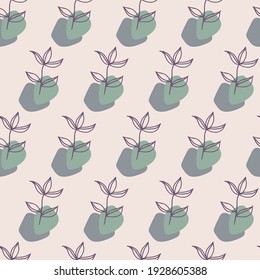 Seamless pattern design with floral elements and abstract shapes. Boho style. Vector illustration.
