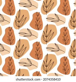 Seamless pattern design with floral elements and abstract shapes. Boho style. Vector illustration.