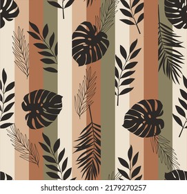Seamless pattern design with floral elements and abstract shapes. Boho style. Vector illustration.