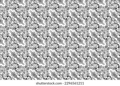 Seamless pattern design with floral and geometric ornament.