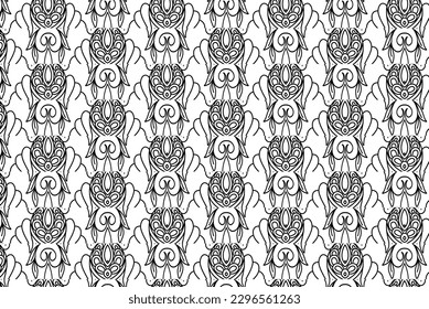 Seamless pattern design with floral and geometric ornament.