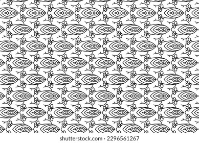 Seamless pattern design with floral and geometric ornament.