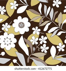Seamless pattern; design;  flower; leaves; foliage; twigs and leaves; berry;