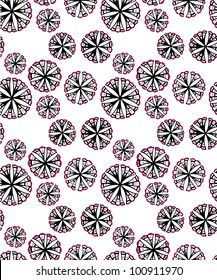 A seamless pattern design of flowers spores spread around, illustrated with contemporary style.