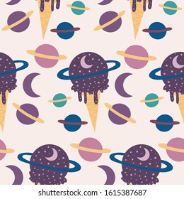 seamless pattern design with galactic ice cream, perfect to use on the web or in print