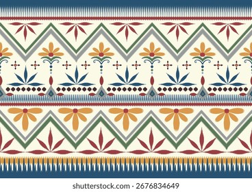 Seamless pattern design with geometric and flower decorative style