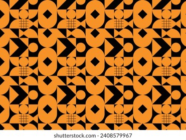 seamless pattern design with geometric shapes, vector graphics, brown and black color
