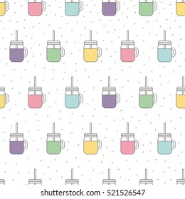 Seamless pattern design with glasses with colorful juices