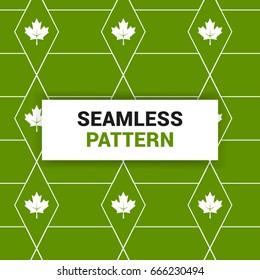 Seamless Pattern Design of green background white maple leaves vector background wallpaper print ready