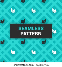 Seamless Pattern Design of green black and white butterflies vector background wallpaper print ready high quality