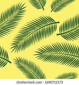 Seamless Pattern design of Green coconut leaves on yellow background. Pattern illustration design for summer.
